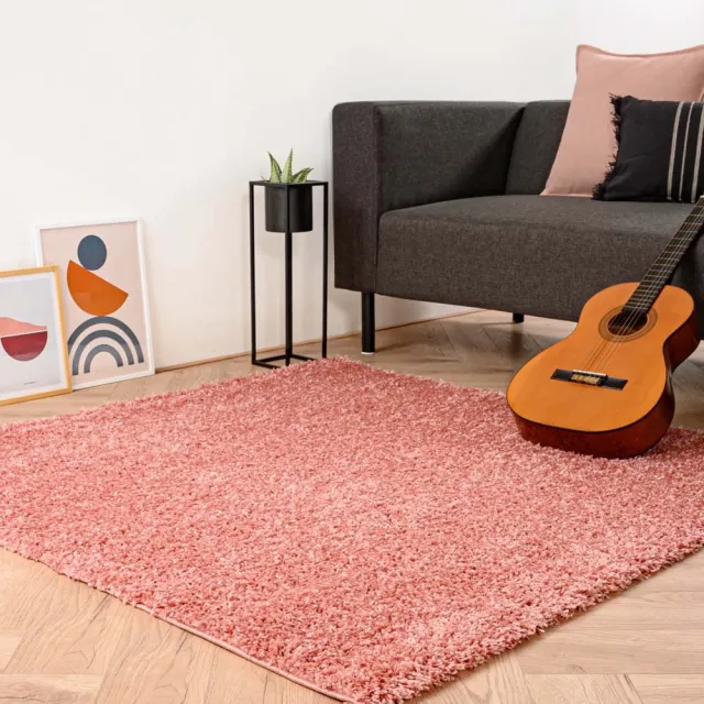 Tapeso Vierkant hoogpolig vloerkleed - Shaggy Trend roze 140x140