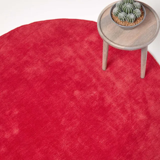 Homescapes Rood laagpolig vloerkleed van 100% katoen, 150 cm rond