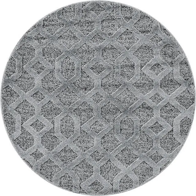 Adana Carpets Hoogpolig vloerkleed, geometrisch patroon, grijs, woonkamerkleed, jute achterkant, afmeting: 80 cm rond