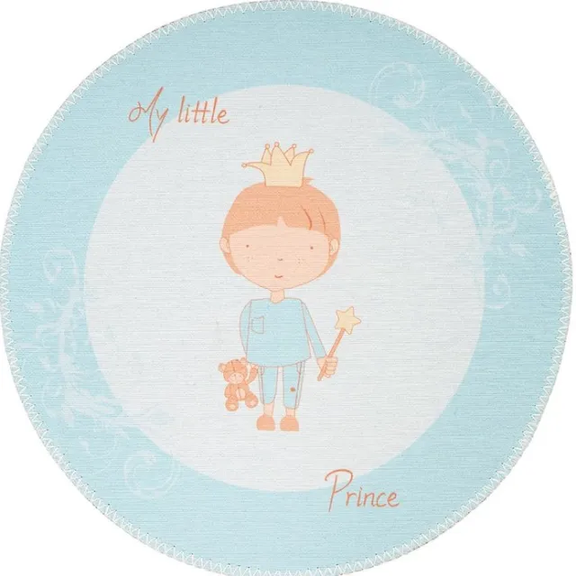 Padiro rond speels kindervloerkleed Ø 160 cm - turquoise - speels kindermotief - met prinsenmotief - voor vloerverwarming - van polyester en katoen blauw