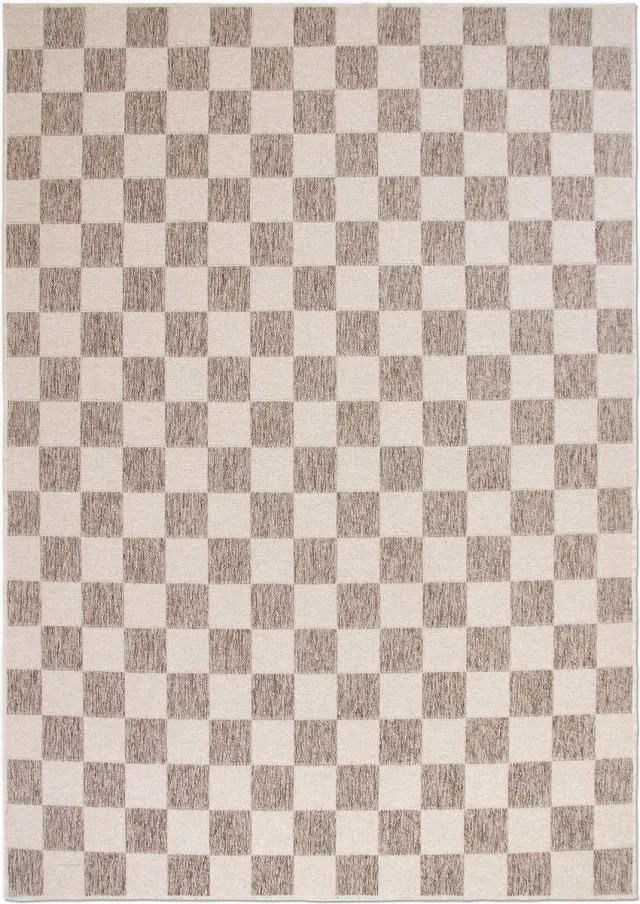 TESSO LIVING Vloerkleed voor binnen en buiten, Antislip - Dambord Creme Taupe - 120cm x 160cm - Balkon Terras Keuken, UV- en Weersbestendig, Modern Tuintapijt