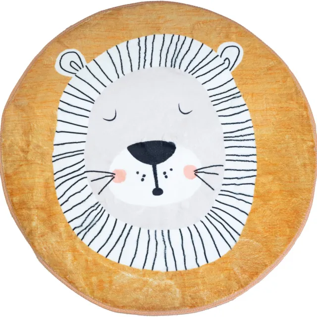 Honeybears vloerkleed rond kinderen – Kindervloerkleed - Speelkleed kinderen leeuw – Kinderkamer vloerkleed – Vloerkleed dieren - Babykamer – 100x100cm Geel