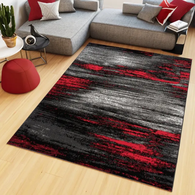 Tapiso Maya Vloerkleed Grijs Tapijt Woonkamer Rood Kleed Maat- 120x170 Zwart Grijs Rood