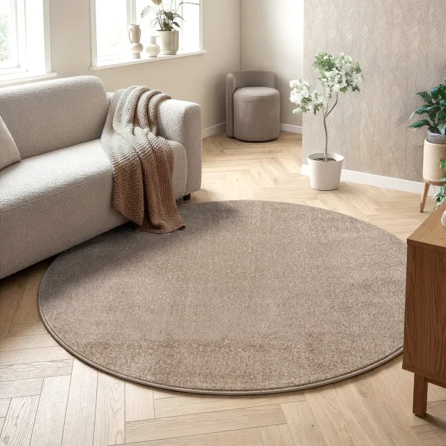 Muratap Uni Rond Effen Laagpolig Vloerkleed Modern Beige- 120 CM Ø
