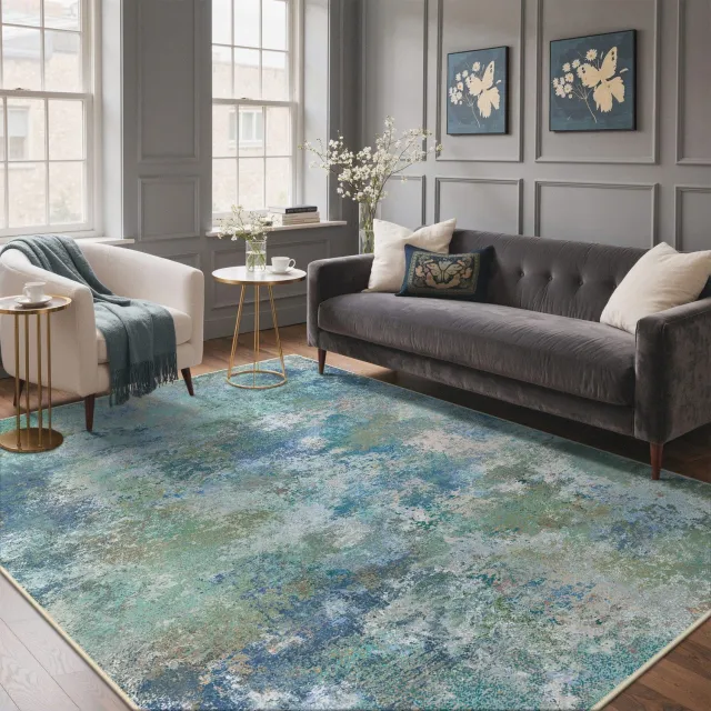 GENIMO Tapijt -Boho vintage design-Wasbaar en antislip-Voor woonkamer en slaapkamer-Blauw