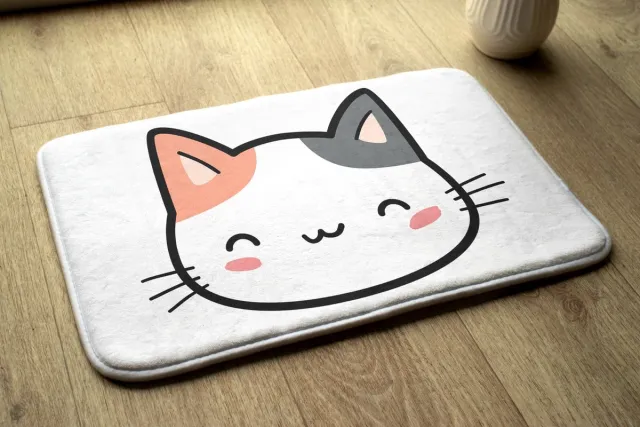 Coloray Vloerkleed voor Kinderkamer - Oranje Tapijt - Cartoon Kitten Klein Vloerkleed - Grijs Accenten Tapijt Voor Hal - Antislip Vloerkleed Voor Kinderen - 75x45 cm Oranje - Cartoon Kitten