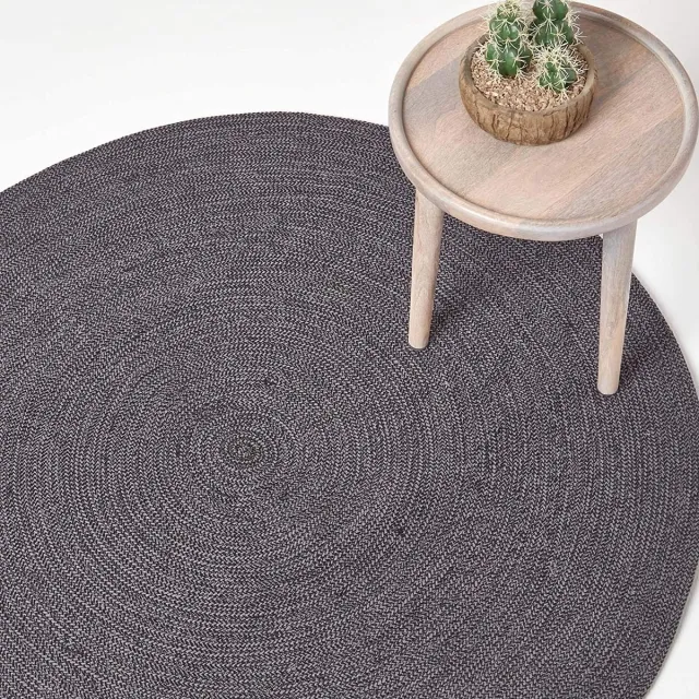 Homescapes Gevlochten rond vloerkleed, grijszwart met gemêleerd patroon, 150 cm Grijs en Zwart