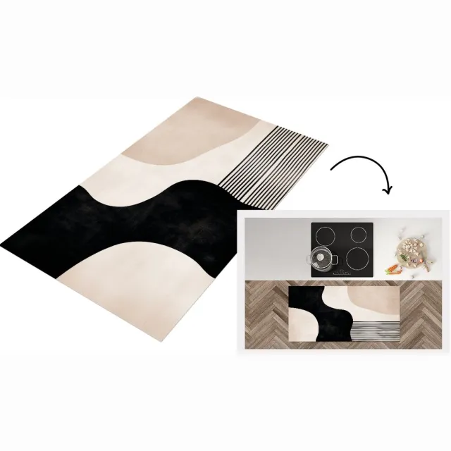 KitchenYeah Keukenloper 120x60 cm - Keukenmat vinyl Abstract - Japandi - Beige - Modern - Keukenmatten loper - Keuken vloerkleed tapijt