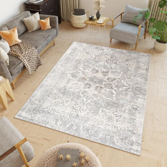 Tapiso Valley Vloerkleed Woonkamer Vintage Laagpolig Tapijt Beige Lichtgrijs1