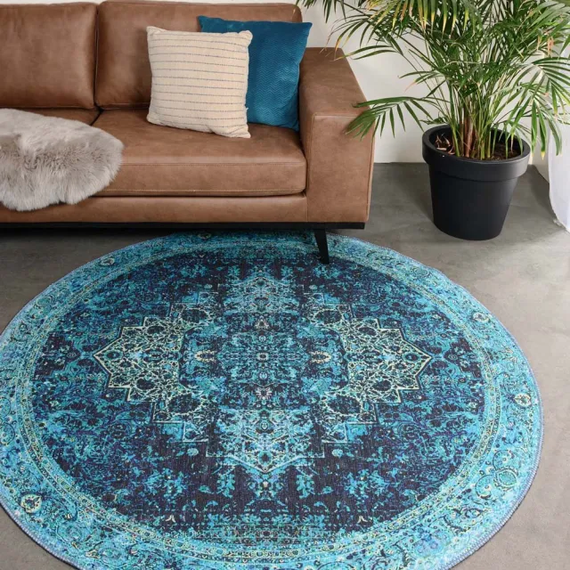 Heritaged Rond vintage vloerkleed - Fade No.2 blauw 250
