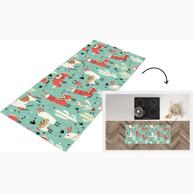 KitchenYeah Keukenloper - Loper keuken - Lama - Patronen - Cactus - Keukenloper vinyl Multicolor
