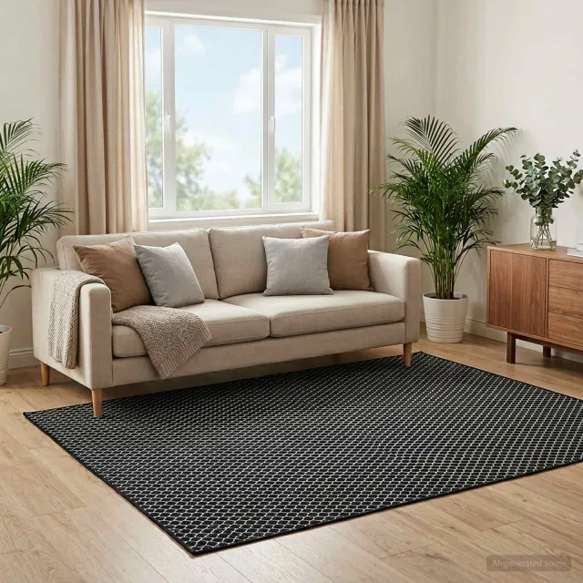 vidaXL Vloerkleed ORIZ Zwart gaaspatroon 140 x 200 cm 100% polyester, foto 2