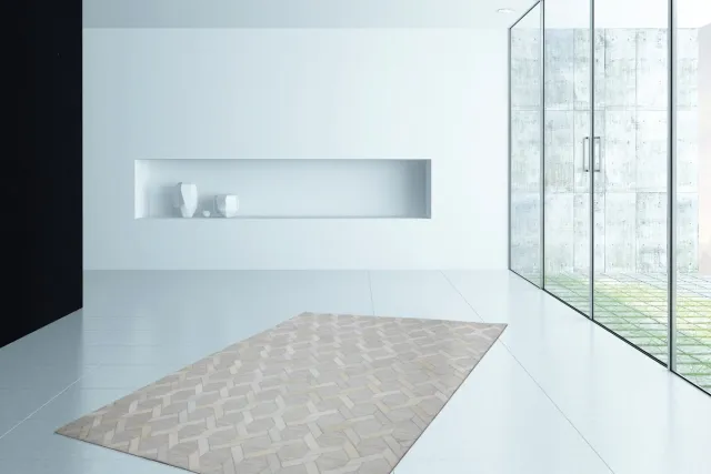 Padiro design laagpolig vloerkleed 120 x 170 cm - crème / offwhite - modern geometrisch patroon - voor vloerverwarming - van viscose, leer en katoen beige