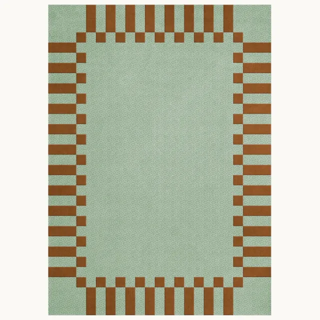 Layered Handgeweven hoogpolig wollen vloerkleed Tekla Frame Groen
