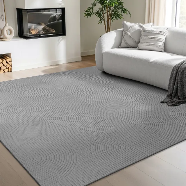 the carpet Rio – Modern & onderhoudsvriendelijk laagpolig vloerkleed met 3D-reliëf, zachte touch & antislip rug – geschikt voor woonkamer, slaapkamer of hal – grijs, 200 x 200 cm vierkant