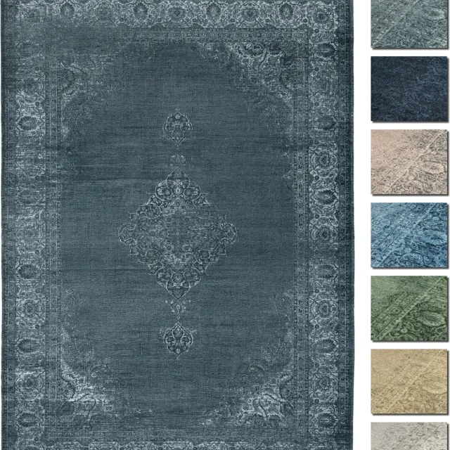 TESSO LIVING Premium Vintage Vloerkleed - Houtskool Grijs 230 cm x 320 cm - Laagpolig Woonkamer Tapijt