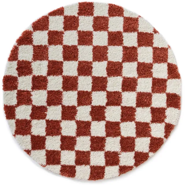 Boho&me Rond checkerboard vloerkleed - Check ivoor/koraal 300