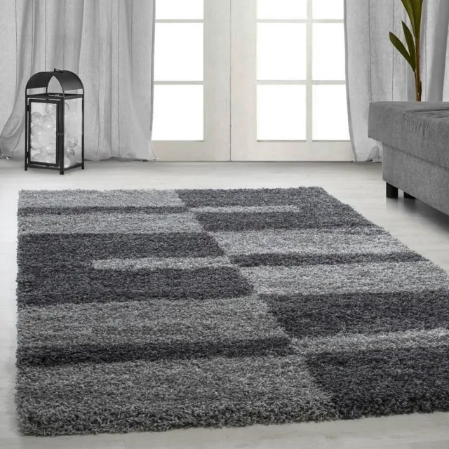 Adana Carpets Hoogpolig vloerkleed, geruit patroon, grijs, woonkamerkleed, jute achterkant, afmeting: 80 x 150 cm