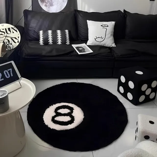Ibenzoa Stijlvol rond vloerkleed met iconisch design, luxueus zacht en antislip, 100 cm voor elke kamer zwart