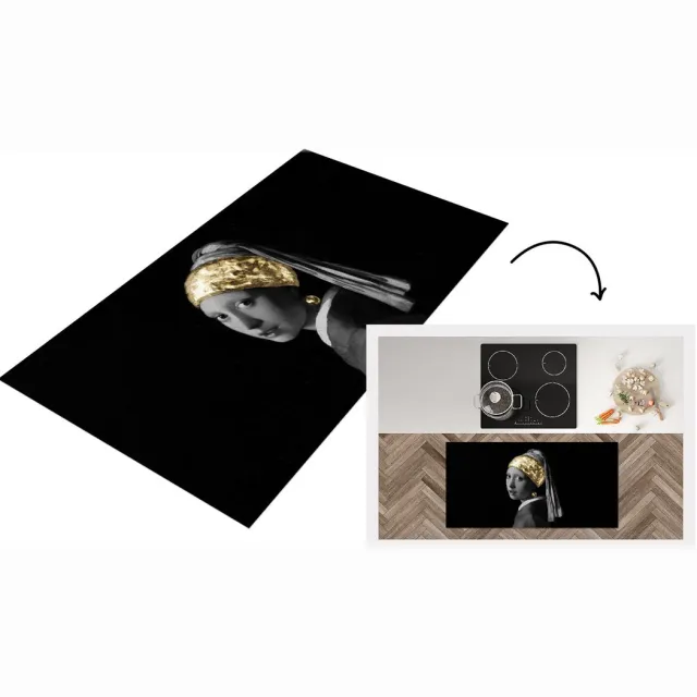 KitchenYeah Keukenloper - Loper keuken - Meisje met de parel - Goud - Vermeer - Keukenloper vinyl Multicolor