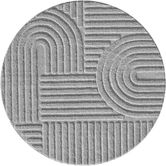 Tapijtenmagazijn Japandi Art Vloerkleed Grijs – Scandinavisch & Japans Design – Laagpolig – 160x160 cm rond