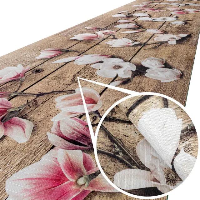 ANRO Keukenloper Gemme Magnolia op Hout Bruin – Antislip Gangloper Tapijtloper 3 mm
