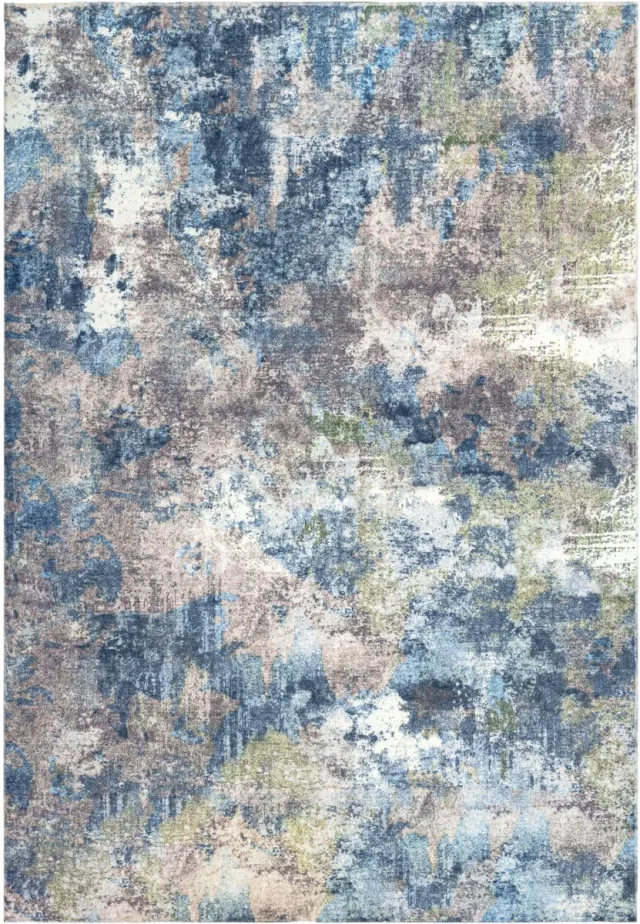 Padiro design laagpolig vloerkleed 80 x 150 cm - lichtblauw - modern abstract ontwerp - voor binnen en buiten - van polyester en katoen