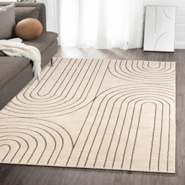 flycarpets Evora Japandi Vloerkleed Crème / Beige – Laagpolig Tapijt Woonkamer – 160x230 cm