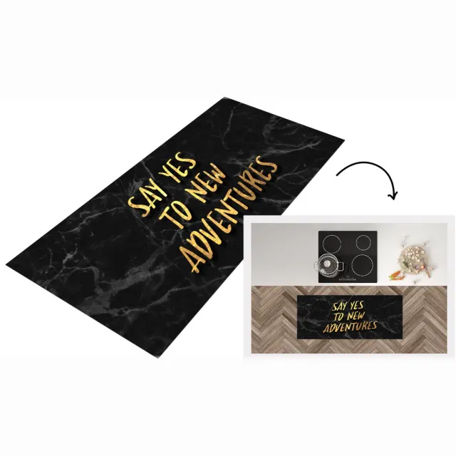 KitchenYeah Keukenloper - Loper keuken - Quotes - Avontuur - Zwart - Goud - Keukenloper vinyl Multicolor