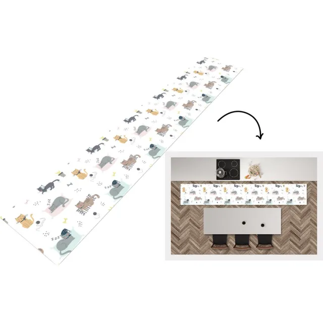 KitchenYeah Keukenloper - Loper keuken - Katten - Huisdieren - Patronen - 300x50 cm - Keukenloper vinyl Multicolor