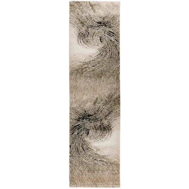 Padiro laagpolige designloper 80 x 300 cm - lichtbeige - modern abstract ontwerp - voor vloerverwarming - van polypropyleen, polyester en jute