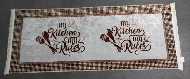 Braillant vloerkleed - keukenmat - keukenloper bruin - grijs - my kitchen my rules - 80 x 200 cm zwart