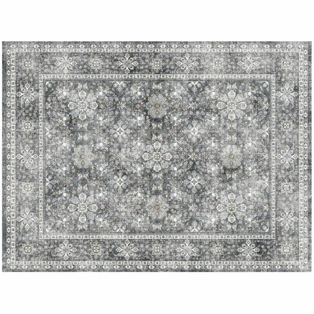 Vevor Vloerkleed, 2439x3048 mm, Kortpolig, Wasbaar, Antislip, Vintage Stijl, Binnenmat voor Slaapkamer, Woonkamer, Kinderkamer, Hal, Kantoor, Grijs