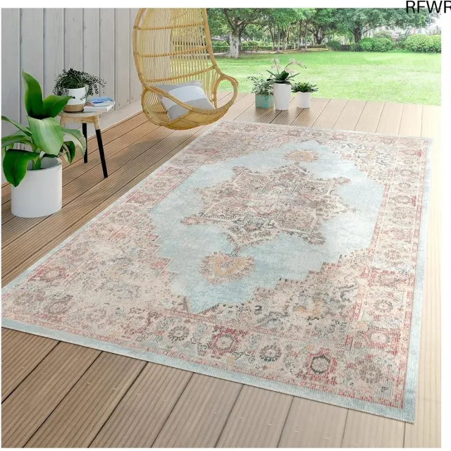 RFWR Vloerkleed voor Binnen en Buiten - Tapijt voor Balkon, Terras en Keuken - Mandala Patroon in Turquoise en Bruin - 140x200 cm