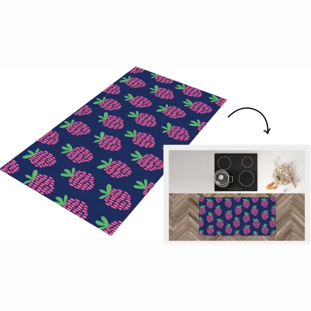 KitchenYeah Keukenloper 120x60 cm - Keukenmat vinyl Patroon - Framboos - Retro - Keukenmatten loper - Keuken vloerkleed tapijt