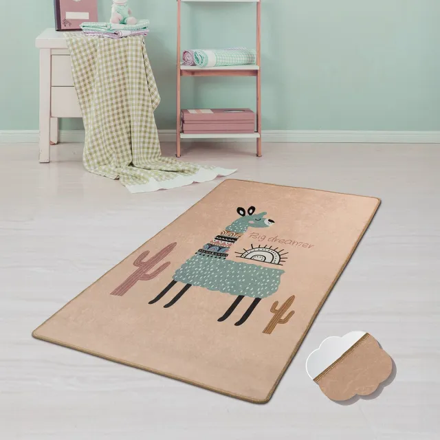 Bosdela Wasbaar kinder- en babykleed, 100x160 cm, zacht, ideaal voor kinderkamers, speelkamers en kruipmatten Lama gemendg