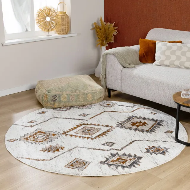 Fraai Rond hoogpolig vloerkleed - Blend Aztec Terracotta | Uniek - Ø 160cm