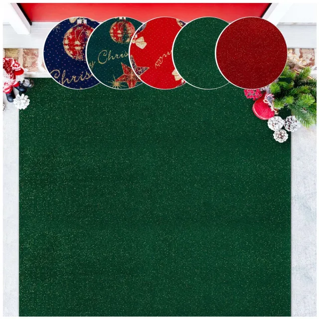 ANRO Effen Kerstloper Groen 100x160 cm - Glitter - Antislip