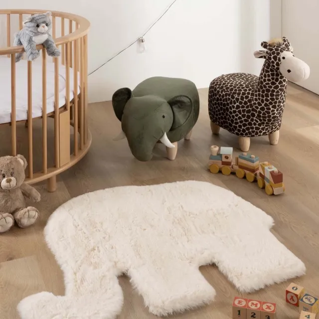 Tapeso Kindervloerkleed Olifant - Fluffy crème 80x100
