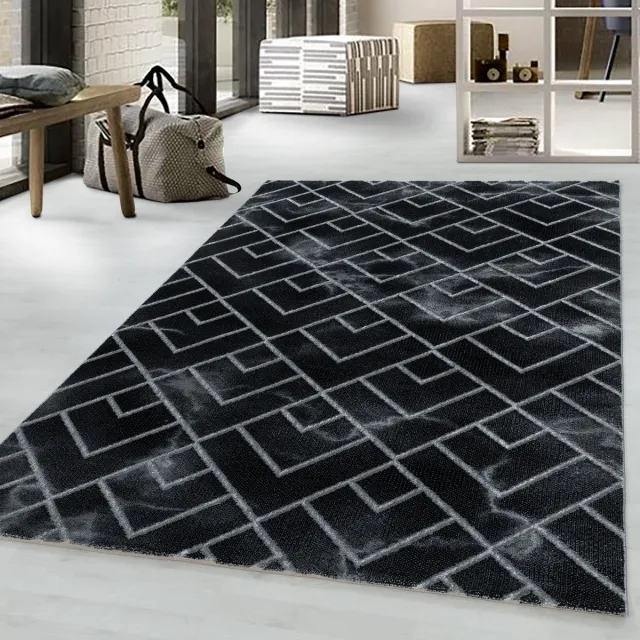 Adana Carpets Laagpolig vloerkleed, marmerdesign, zilverkleurig, woonkamerkleed, jute achterkant, afmeting: 120 cm x 170 cm