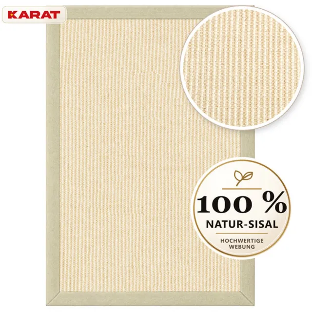 Floordirekt Sisal Vloerkleed Goa - 100% Sisal - Stoffen Rand - Crème