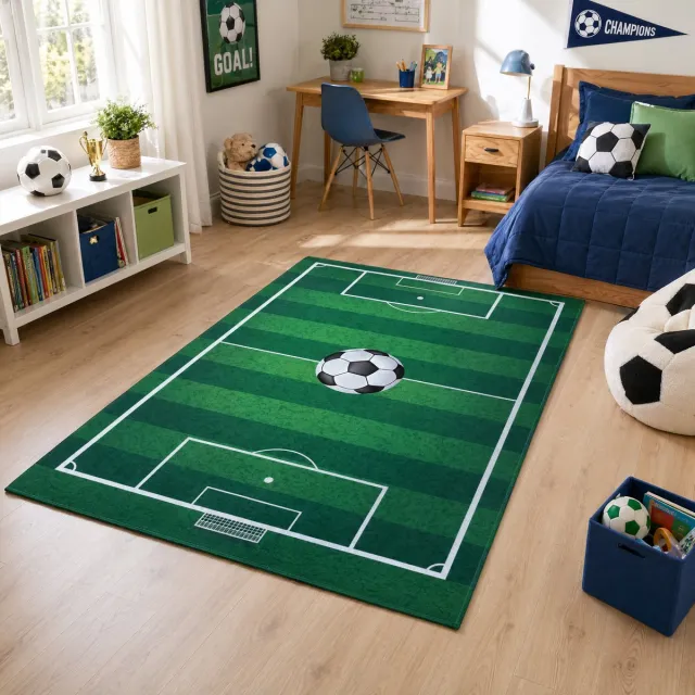 Muratap Kinderkleed Voetbal - Vloerkleed Kinderkamer Anti-slip Groen