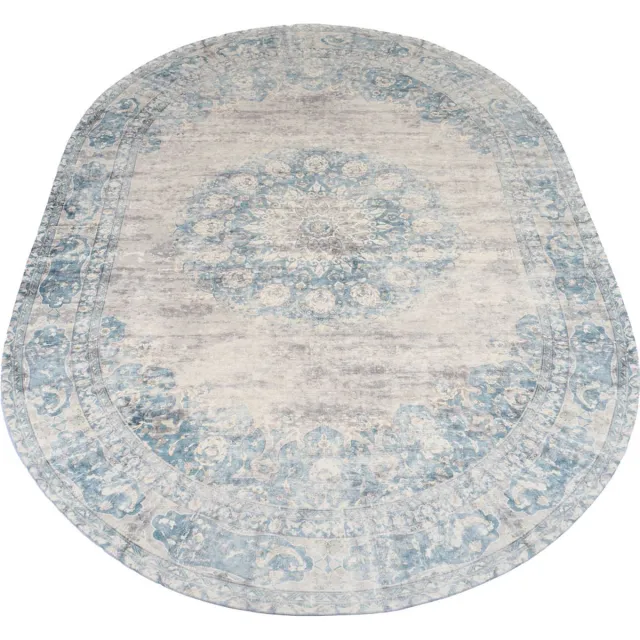 Veer Carpets Vloerkleed Viola Blue - Vintage Design Ovaal Vloerkleed met Verweerd Patroon