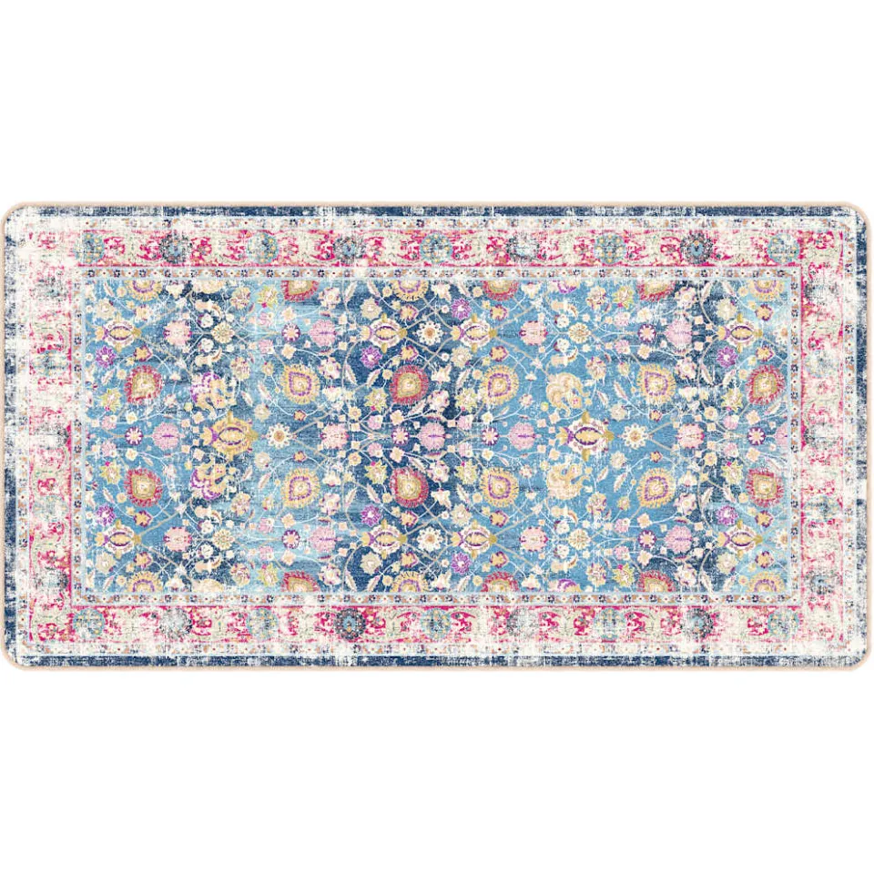 vidaXL Vloerkleed wasbaar 80x150 cm meerkleurig Blauw