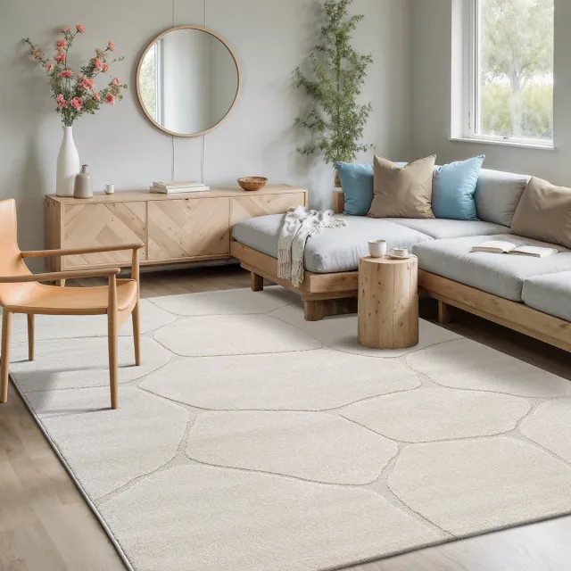 Mia´s Teppiche Mia’s Teppiche Atlas – modern vloerkleed met natuursteen-patroon, 3D structuur, zacht & onderhoudsvriendelijk, crème, 80 x 300 cm