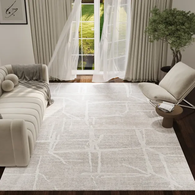 Tapiso Trend Tapijt Kortpolig - Modern Tapijt Hoge Kwaliteit - Elegant Woonkamer Tapijt in Beige Crème met Wit - Strepen Abstract- Easy-Care Tapijt - OEKO-TEX Creme Wit 2