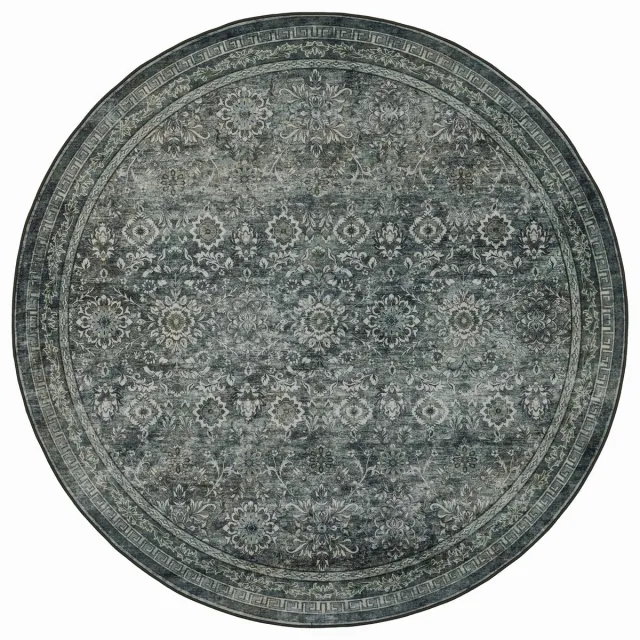 Moonay Rond Vintage Vloerkleed Atlas Oosters 200 cm - Wasbaar Antislip Groen