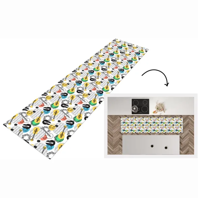 KitchenYeah Keukenloper - Loper keuken - Gitaar - Muziek - Patronen - Abstract - 200x50 cm - Keukenloper vinyl Multicolor