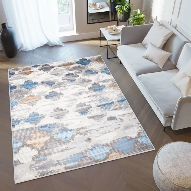 Tapiso Valley Vloerkleed Beige Blauw Trellis Tapijten Woonkamer