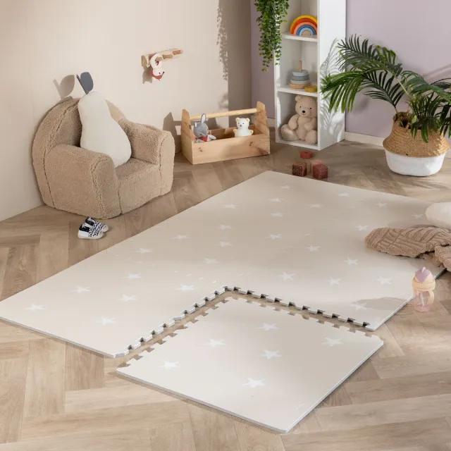 Little Olly Foam puzzelmat - Alfie Stars Grijs/Beige - 120x180cm
